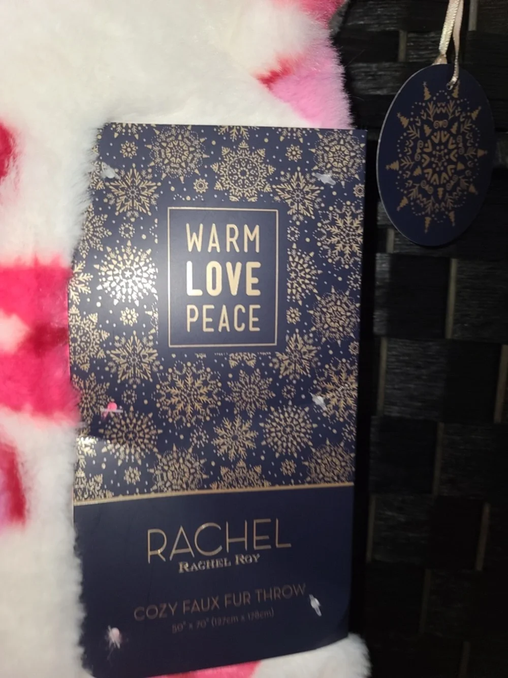 NWT Rachel Rachel Roy Candy Cane Bow Christmas Oversized Faux Fur Throw Blanket